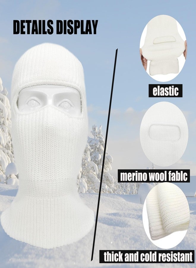 Fullsheild 1 Hole Ski Mask Winter Knitted Balaclava Unisex Warm Full Face Mask Wool Knit Balaclava Beanie for Men Women Sports Outdoor White One Size - Image 3